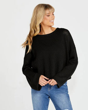 SASS Lily Bell Sleeve Knit Top - Black Jumpers + Knitwear - Zabecca Living