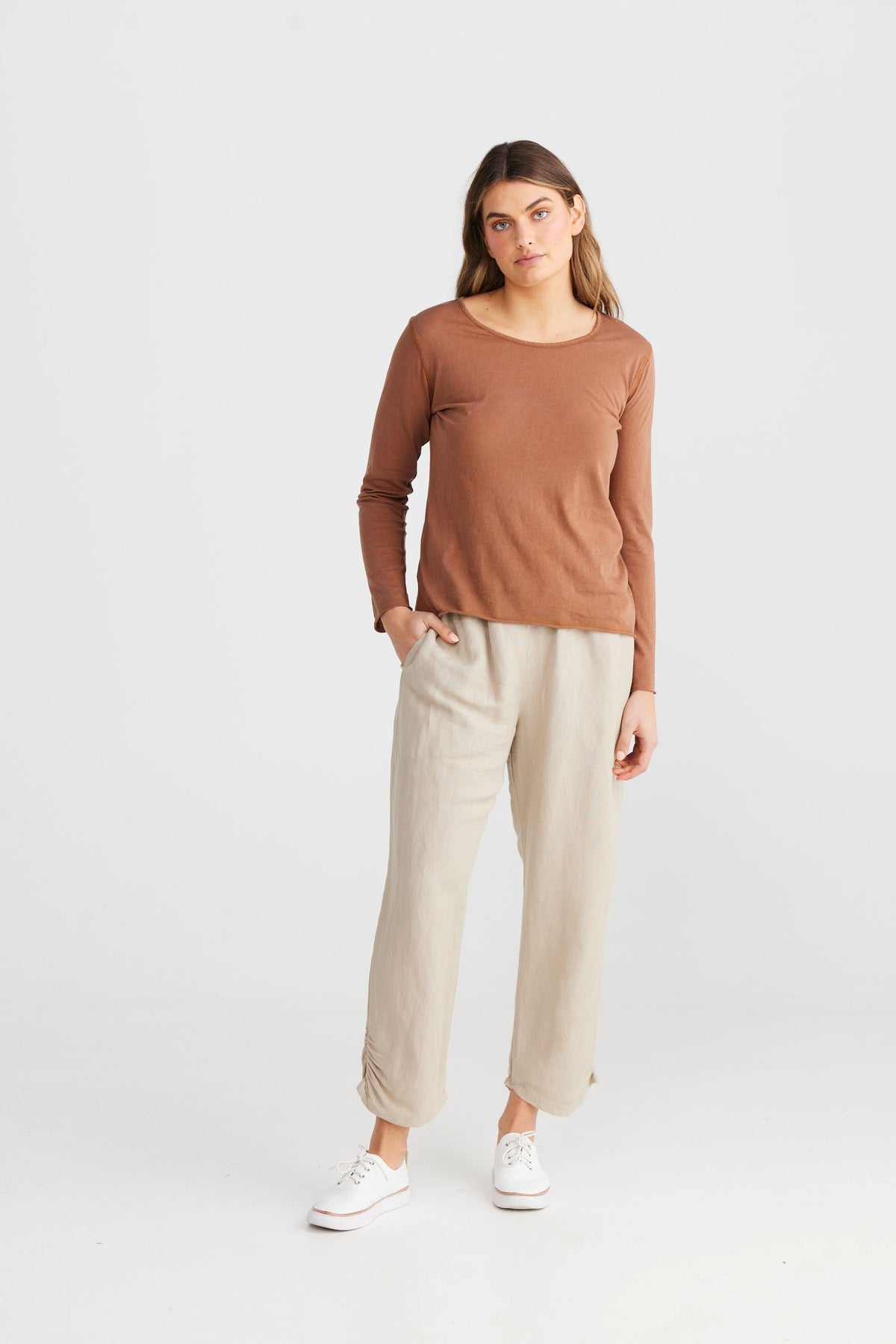 SHANTY Kasai Top - Terracotta Wash Long Sleeve Tee - Zabecca Living