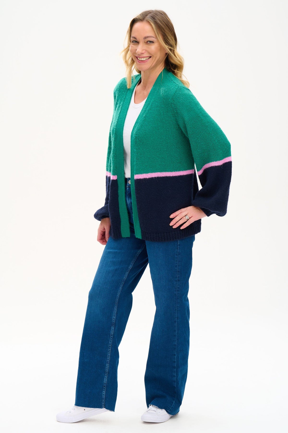 SUGARHILL BRIGHTON Yvette Cardigan - Green/Navy Split CARDIGAN - Zabecca Living