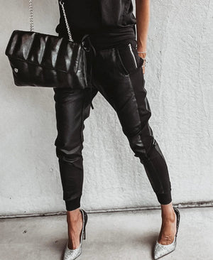 SUZY D LONDON Vegan Leather Mix Ultimate Jogger - Black JOGGER - Zabecca Living