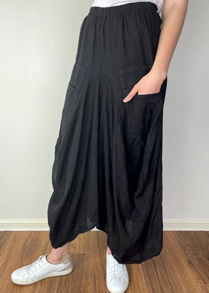 TALIA BENSON Italian Linen Skirt - Black SKIRT - Zabecca Living