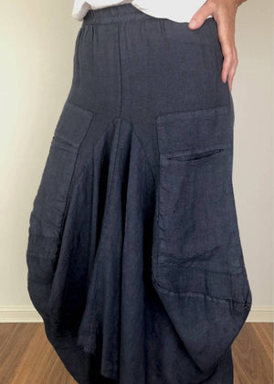 TALIA BENSON Italian Linen Skirt - Navy Skirt - Zabecca Living