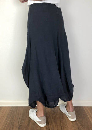 TALIA BENSON Italian Linen Skirt - Navy Skirt - Zabecca Living