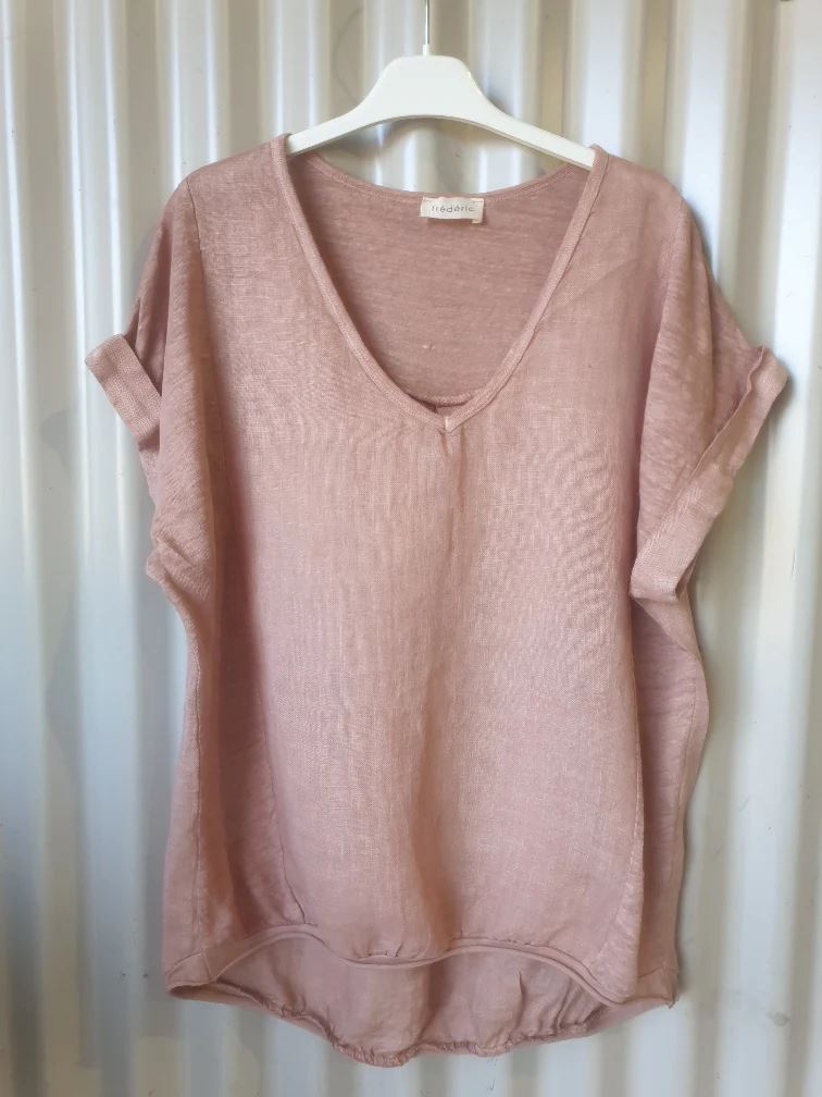 TALIA BENSON Italian Linen T-Shirt With Band One Size - Biscotto Tee - Zabecca Living