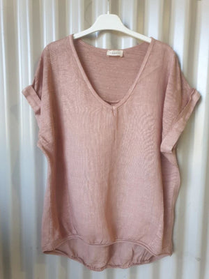 TALIA BENSON Italian Linen T-Shirt With Band One Size - Biscotto Tee - Zabecca Living