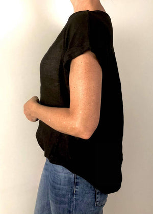 TALIA BENSON Italian Linen T-Shirt With Band One Size - Black Tees - Zabecca Living
