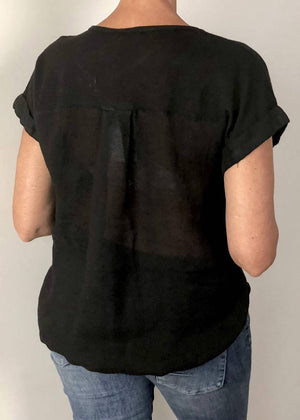 TALIA BENSON Italian Linen T-Shirt With Band One Size - Black Tees - Zabecca Living