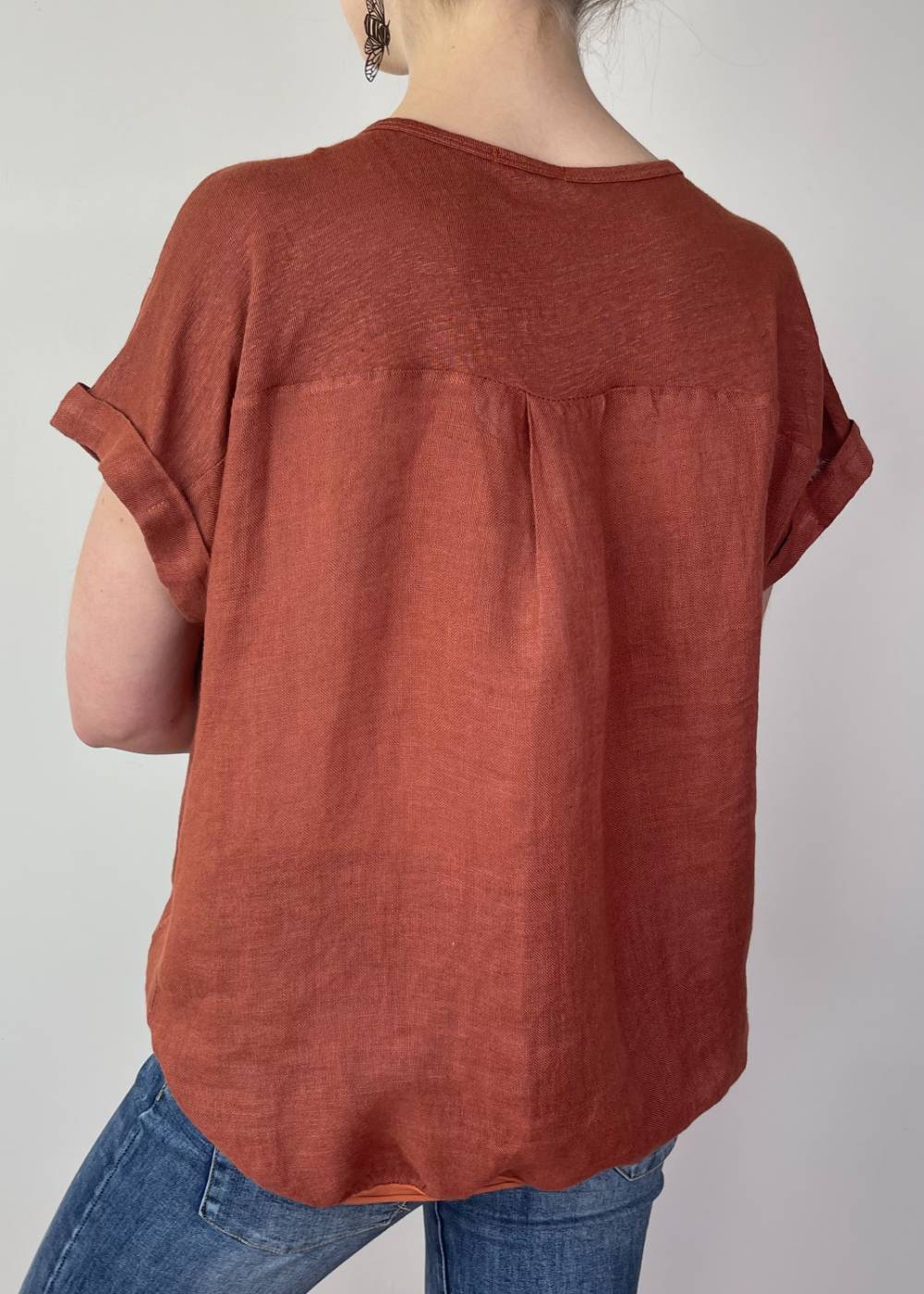 TALIA BENSON Italian Linen T-Shirt With Band One Size - Brique WOMENS TOP - Zabecca Living