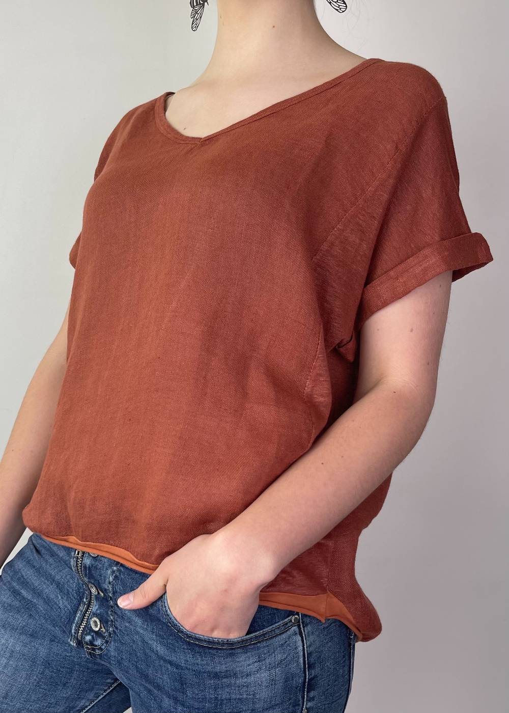 TALIA BENSON Italian Linen T-Shirt With Band One Size - Brique WOMENS TOP - Zabecca Living