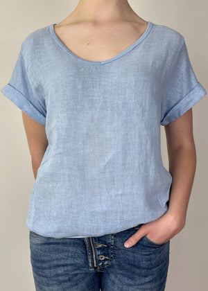TALIA BENSON Italian Linen T-Shirt With Band One Size - Ceil WOMENS TOP - Zabecca Living