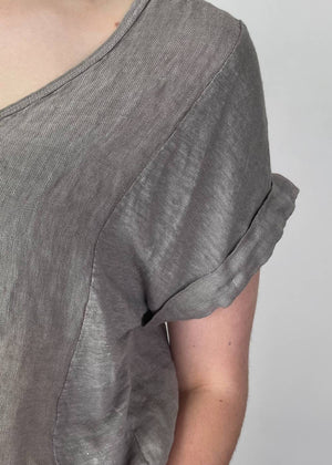 TALIA BENSON Italian Linen T-Shirt With Band One Size - Taupe WOMENS TOP - Zabecca Living