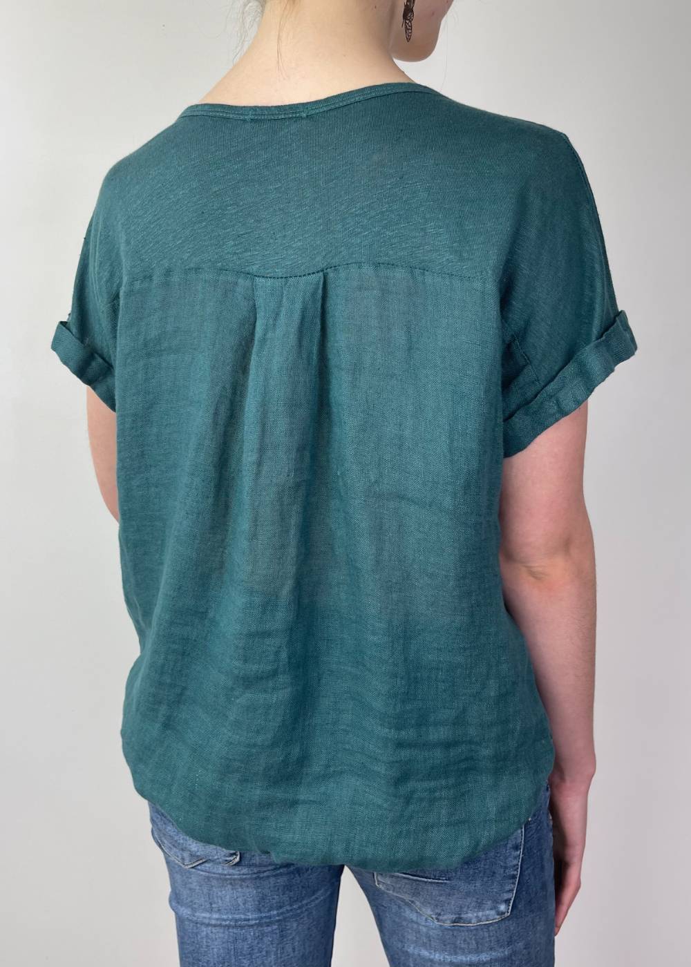 TALIA BENSON Italian Linen T-Shirt With Band One Size - Teal WOMENS TOP - Zabecca Living