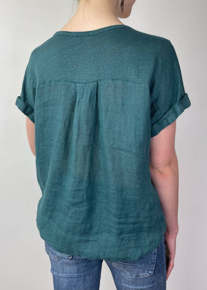 TALIA BENSON Italian Linen T-Shirt With Band One Size - Teal WOMENS TOP - Zabecca Living