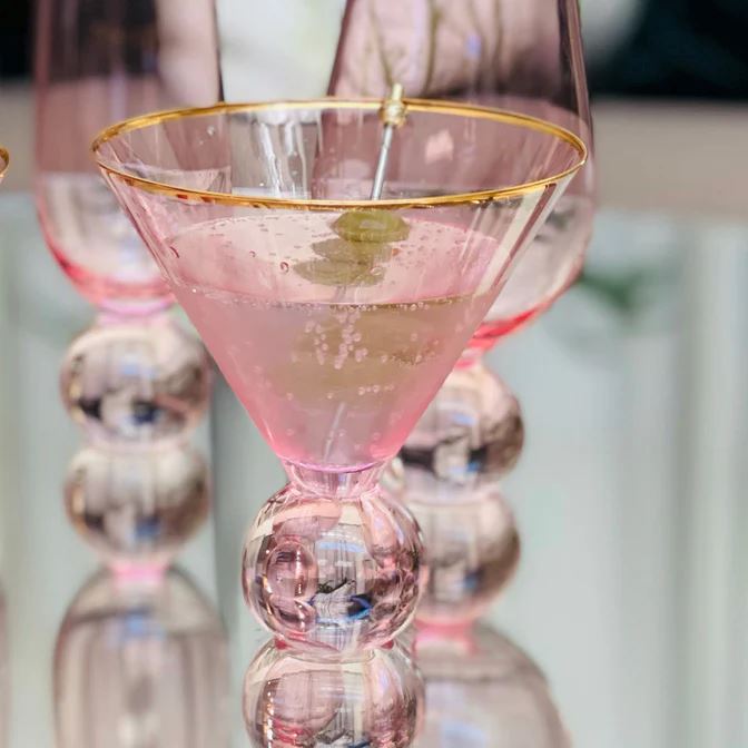 THE SOURCE Lucille Pink Gold Rim Martini Coupe - Set of 2 DRINKWARE - Zabecca Living