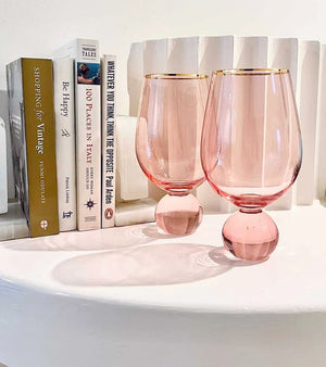 THE SOURCE Lucille Pink Gold Rim Wine - Set of 2 DRINKWARE - Zabecca Living