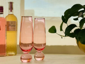 THE SOURCE Lucille Pink with Gold Rim Flute -Set of 2 DRINKWARE - Zabecca Living