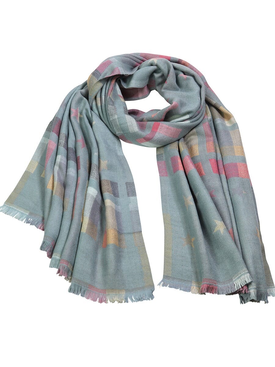 TIGER TREE Star & Check Scarf - Duck Egg scarf - Zabecca Living