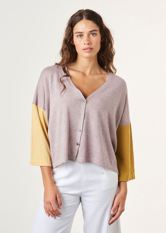 UIMI Jigsaw Three Colour Block Cashmere Cardigan - Heather Jumpers + Knitwear - Zabecca Living