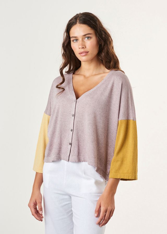 UIMI Jigsaw Three Colour Block Cashmere Cardigan - Heather Jumpers + Knitwear - Zabecca Living