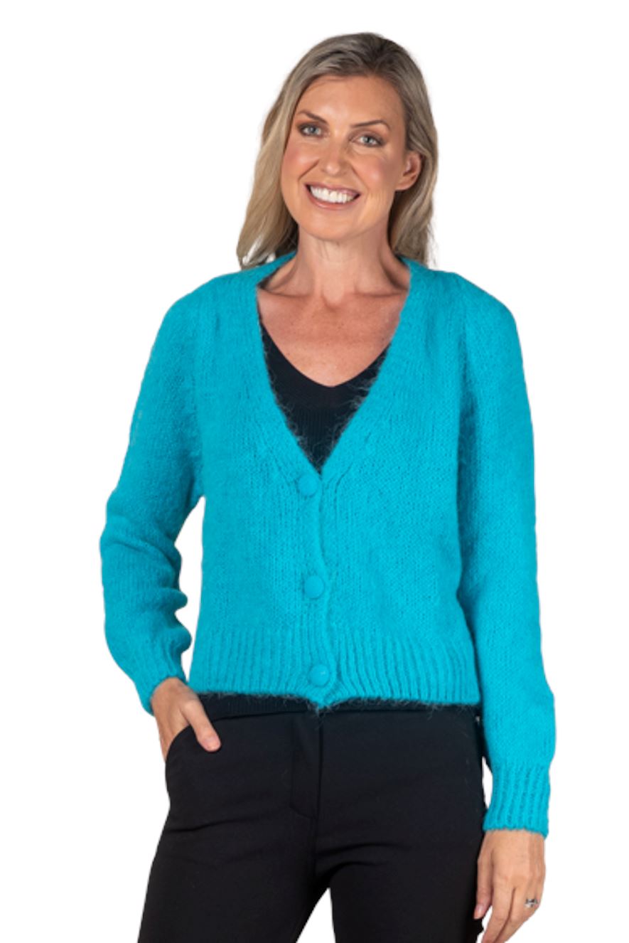 URBAN LUXURY 3 Button Cardigan One Size - Aqua Jumpers + Knitwear - Zabecca Living