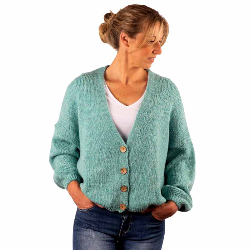 URBAN LUXURY 4 Button Cardigan One Size - Aqua Jumpers + Knitwear - Zabecca Living