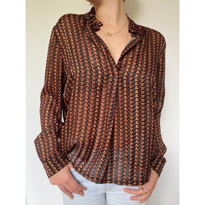 URBAN LUXURY Black/Orange Lurex Shirt - One Size Shirts & Blouses - Zabecca Living