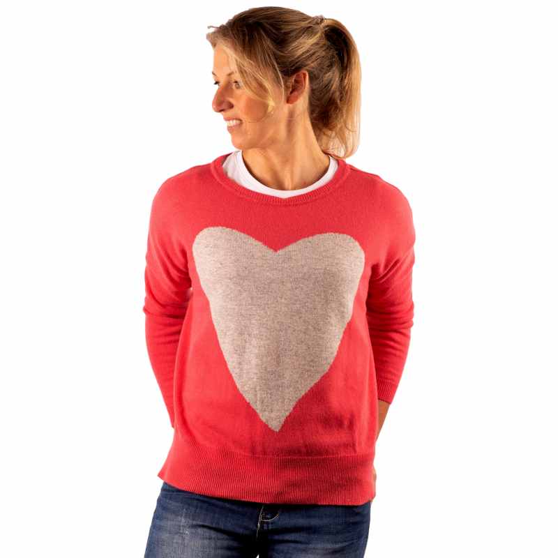 URBAN LUXURY Cashmere Heart Sweater One Size - Coral Jumpers + Knitwear - Zabecca Living
