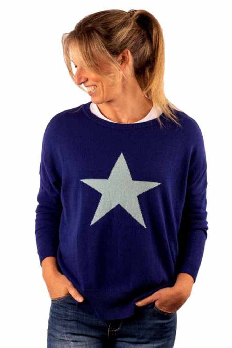 URBAN LUXURY Cashmere Star Sweater One Size - Blue Jumpers + Knitwear - Zabecca Living