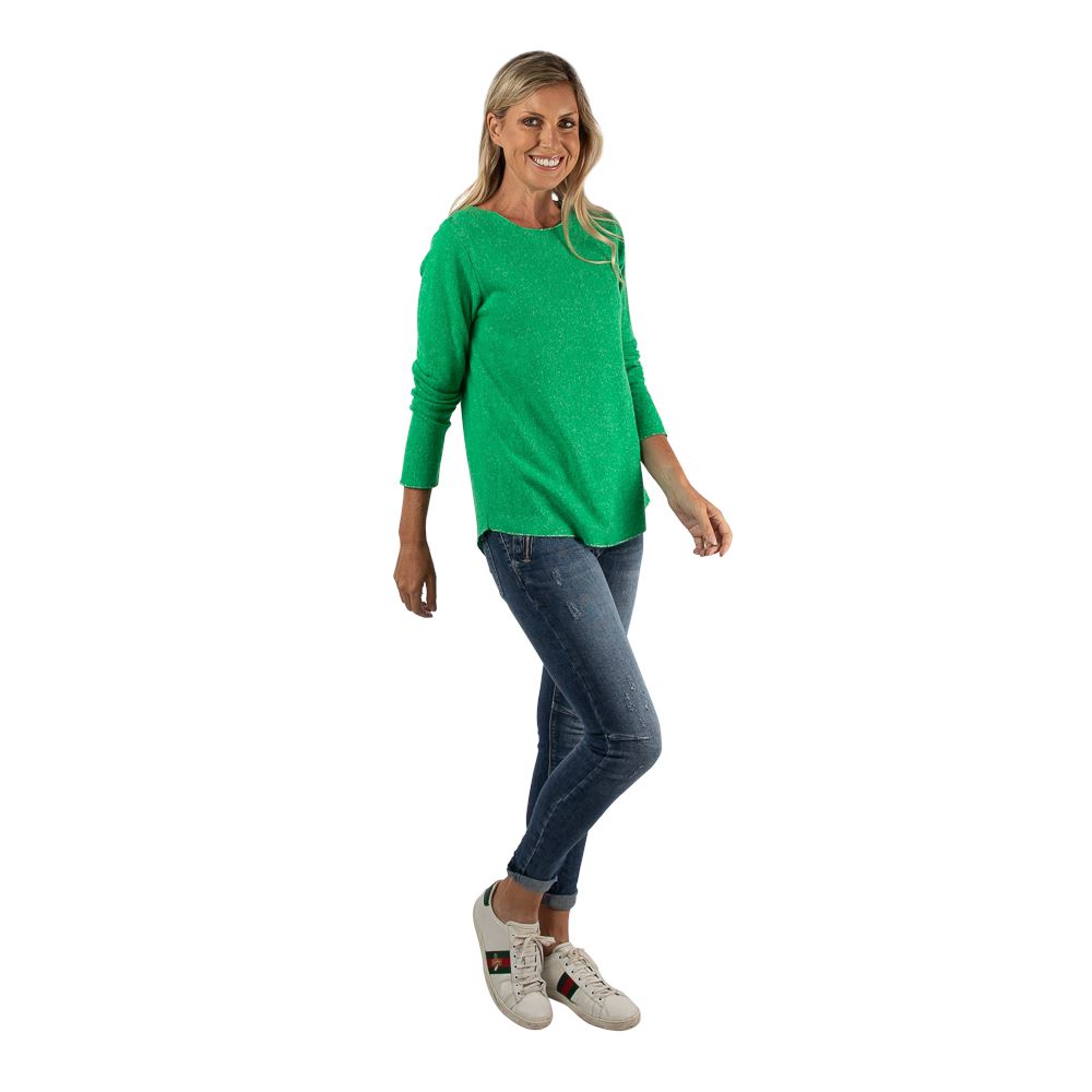 URBAN LUXURY Lurex Hem Soft Knit Top - Green Jumpers + Knitwear - Zabecca Living