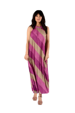 URBAN LUXURY Lurex Striped Dress - Beige/Orchid Dress - Zabecca Living