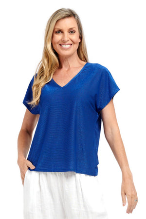 URBAN LUXURY Lurex V-Neck Top - Cobalt Tee - Zabecca Living