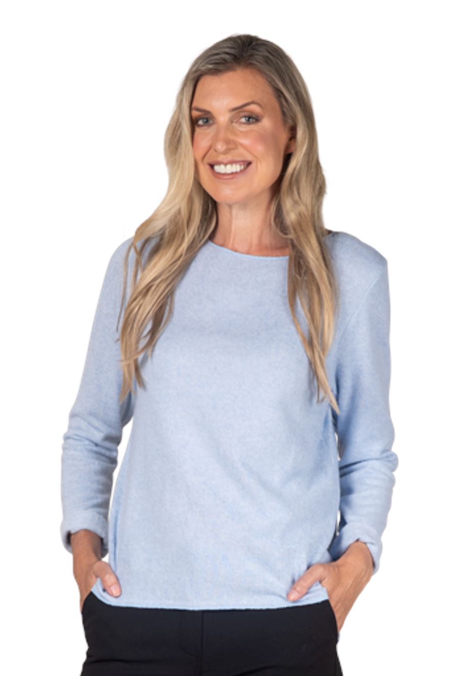URBAN LUXURY Soft Long Sleeve Top - Baby Blue Jumpers + Knitwear - Zabecca Living