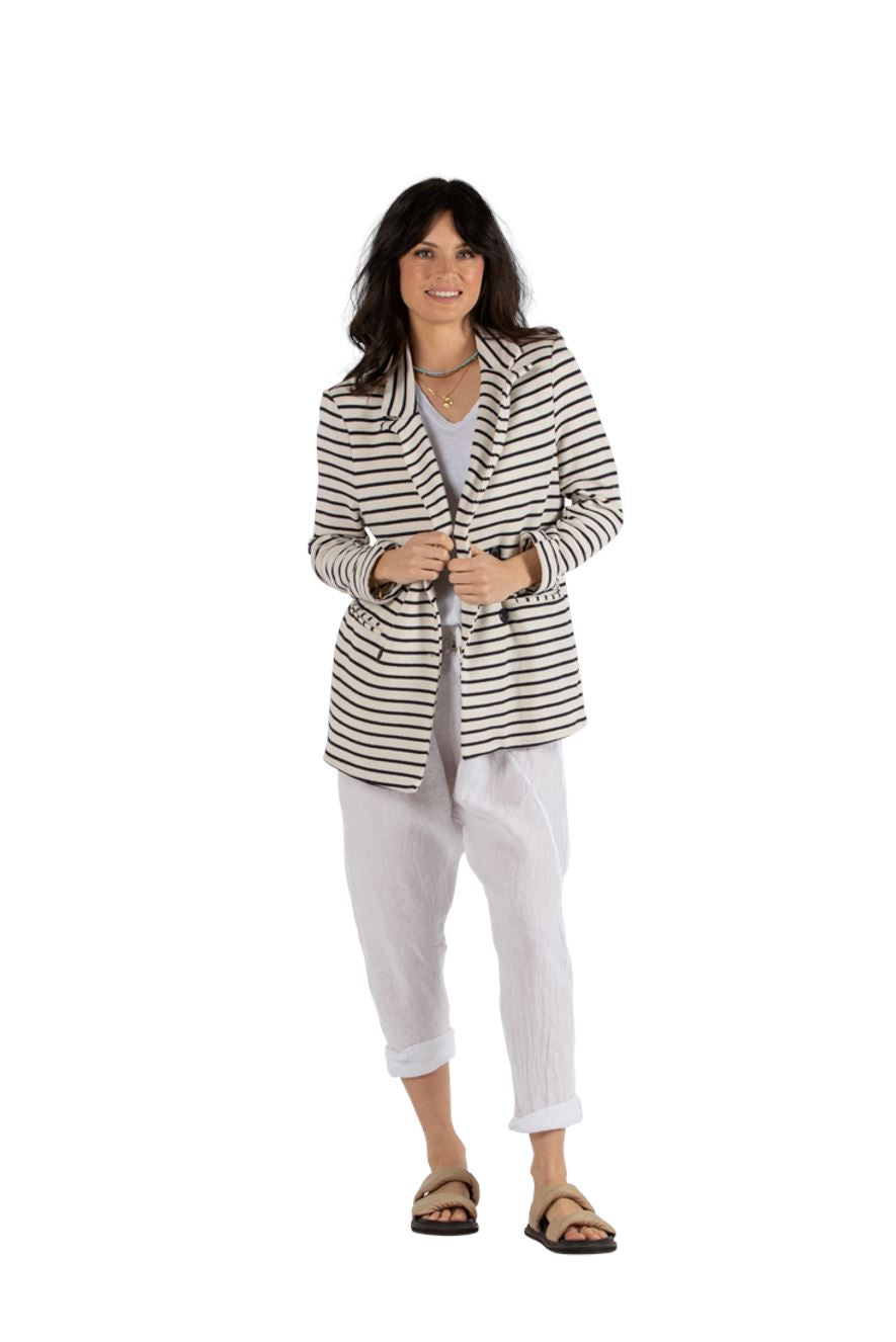 URBAN LUXURY Striped Jacket - White Blue Jackets + Coats - Zabecca Living