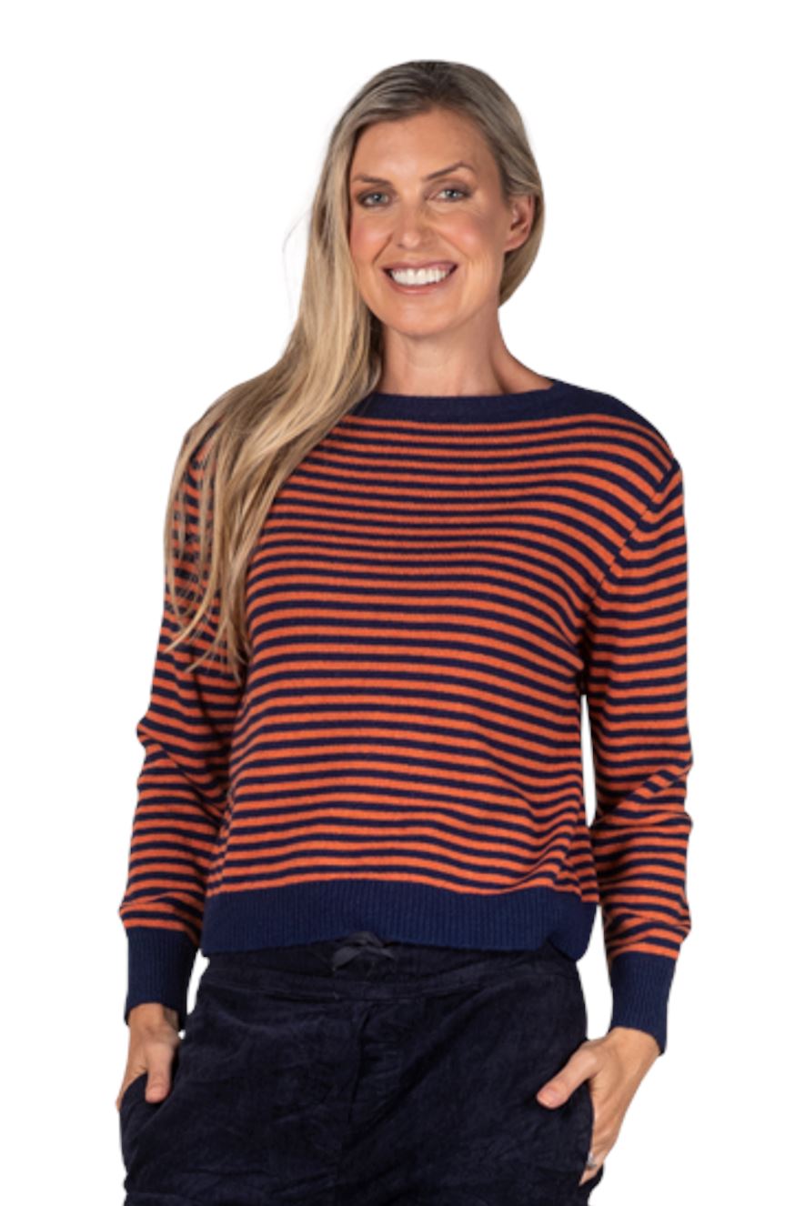 URBAN LUXURY Striped Sweater - Navy and Orange Jumpers + Knitwear - Zabecca Living