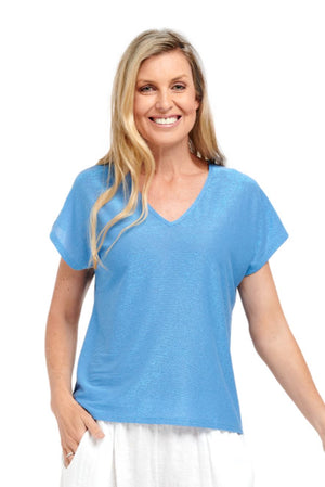 URBAN LUXURY V Neck Lurex Top - Royal Blue Shirts & Blouses - Zabecca Living
