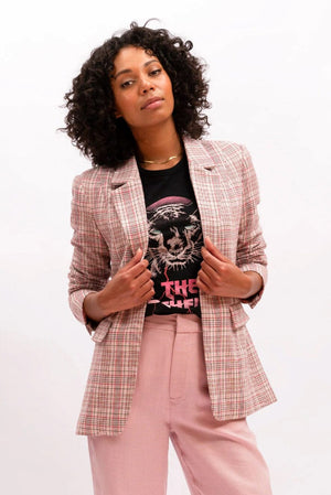 WE ARE THE OTHERS Jules Longline Blazer - Pink Check Jacket - Zabecca Living