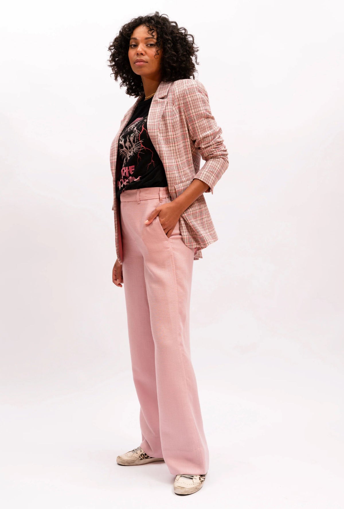 WE ARE THE OTHERS Jules Longline Blazer - Pink Check Jacket - Zabecca Living