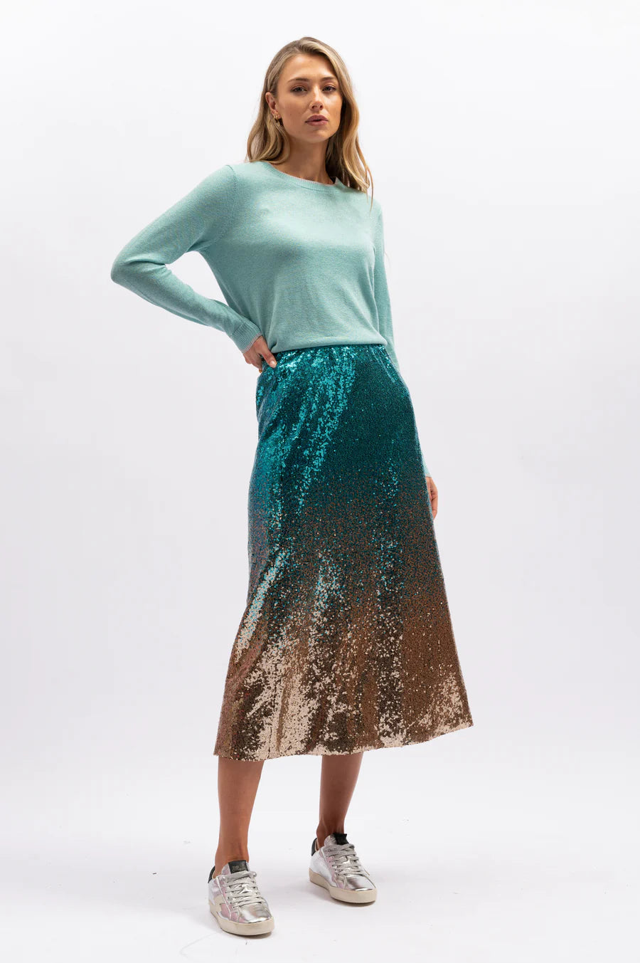 WE ARE THE OTHERS The Ombre Sequin Skirt - Turquoise Shimmer Skirt - Zabecca Living