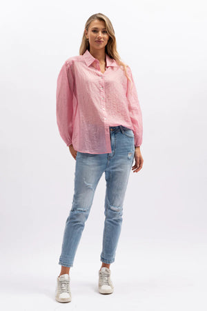 WE ARE THE OTHERS The Sheer Stripe Shirt - Pink Stripe Shirts & Blouses - Zabecca Living