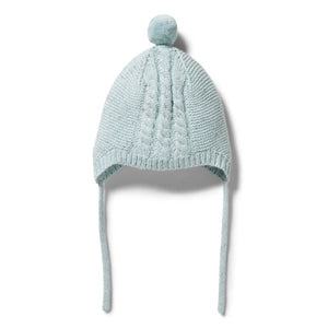 WILSON AND FRENCHY Knitted Cable Bonnet - Mint Fleck Baby Hat - Zabecca Living