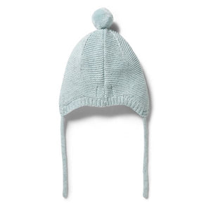 WILSON AND FRENCHY Knitted Cable Bonnet - Mint Fleck Baby Hat - Zabecca Living