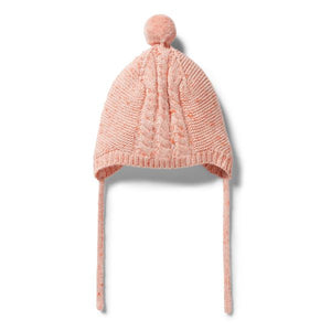 WILSON AND FRENCHY Knitted Cable Bonnet - Silver Peony Fleck Baby Hat - Zabecca Living