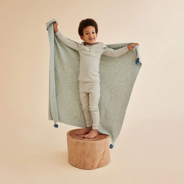 WILSON AND FRENCHY Knitted Fleck Blanket - Bluestone BABY BLANKET - Zabecca Living