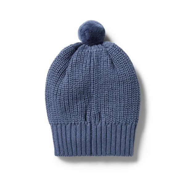 WILSON AND FRENCHY Knitted Rib Hat - Blue Depths Baby Hat - Zabecca Living