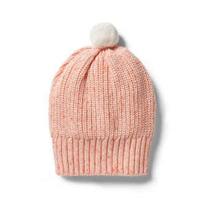 WILSON AND FRENCHY Knitted Rib Hat - Silver Peony Fleck Baby Hat - Zabecca Living
