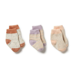 WILSON AND FRENCHY Organic 3 Pack Baby Socks - Cream Tan / Lilac Ash / Cameo Rose BABY CLOTHING - Zabecca Living