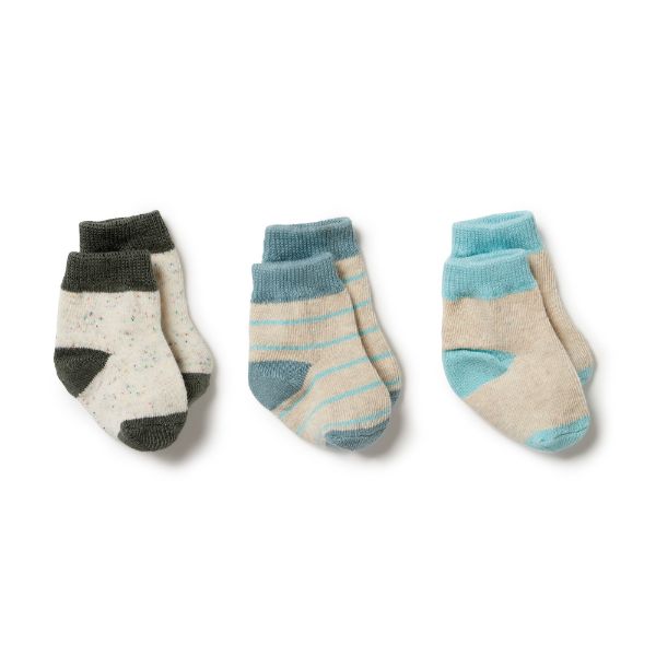 WILSON AND FRENCHY Organic 3 Pack Baby Socks - Shadow/Arctic/Mint BABY CLOTHING - Zabecca Living