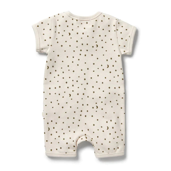 WILSON AND FRENCHY Organic Rib Boyleg Zipsuit - Chasing The Moon BABY CLOTHING - Zabecca Living
