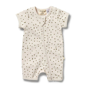 WILSON AND FRENCHY Organic Rib Boyleg Zipsuit - Chasing The Moon BABY CLOTHING - Zabecca Living