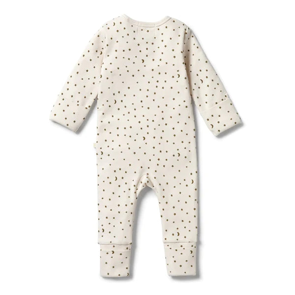 WILSON AND FRENCHY Organic Rib Zipsuit With Feet - Chasing The Moon BABY CLOTHING - Zabecca Living